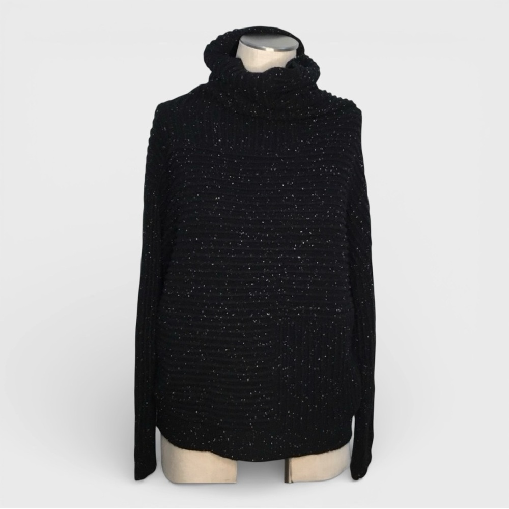 912 Nordstrom Cashmere Black Boxy Turtleneck Sweater with Silver - Picture 3 of 15